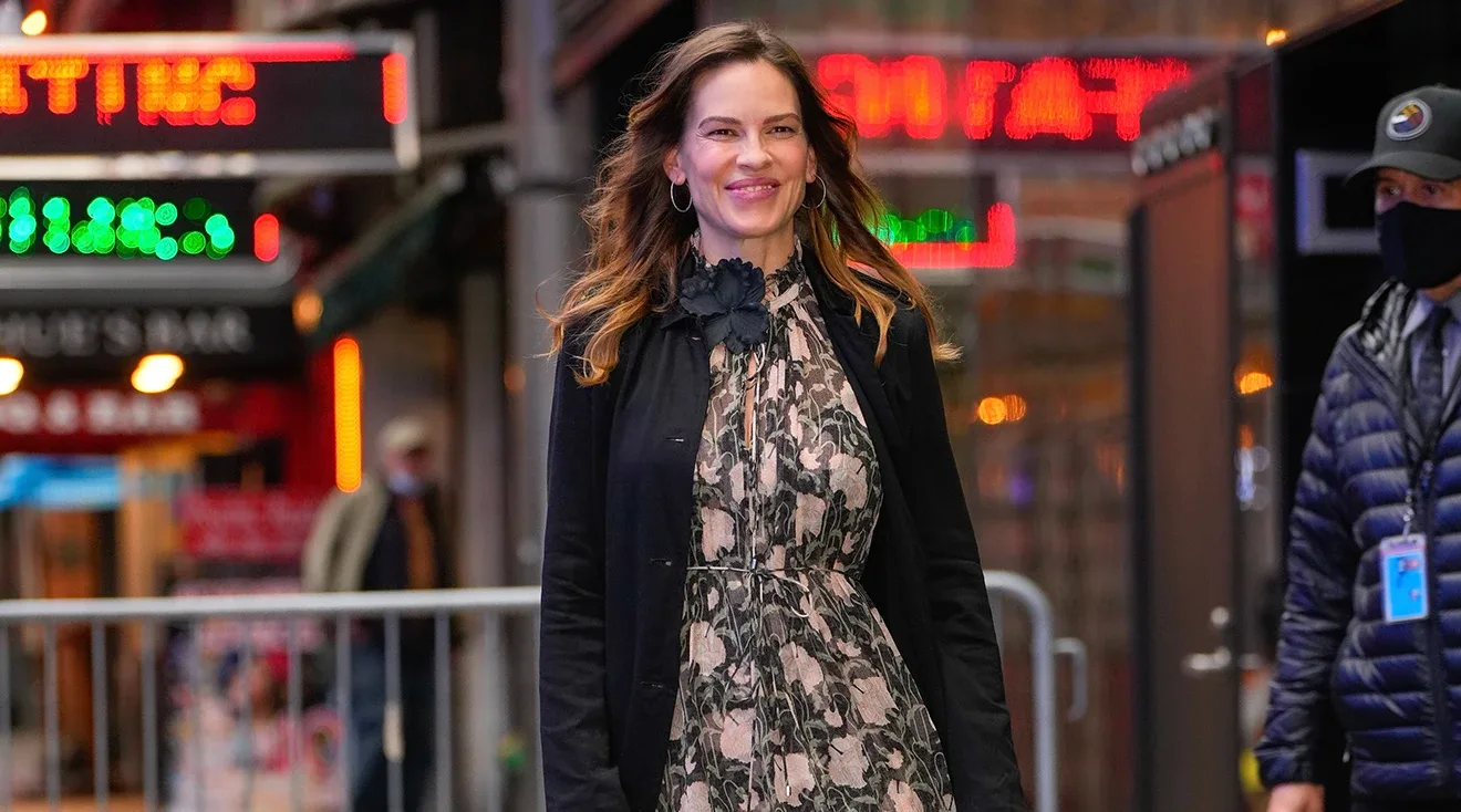 Hilary Swank is seen at GMA on October 05, 2022 in New York City