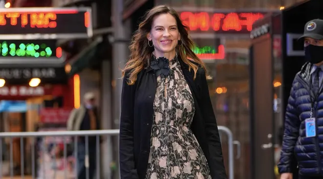 Hilary Swank is seen at GMA on October 05, 2022 in New York City