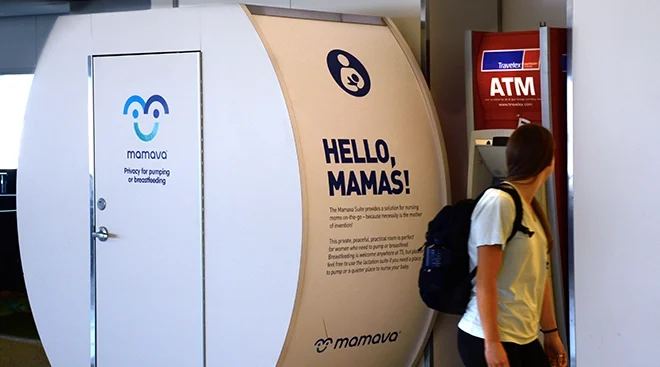 A modular Mamava breastfeeding suite in the terminal at John F. Kennedy International Airport