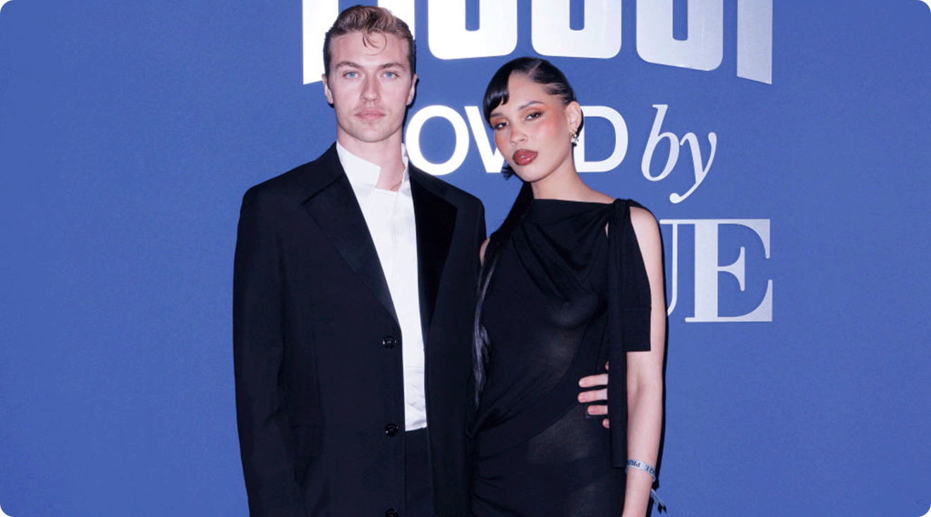 Lucky Blue Smith and Nara Smith attend the Acqua Fiuggi & Vogue Italia Dinner photocall during the Milan Fashion Week - Womenswear Fall/Winter 2025/2026 on February 28, 2025 in Milan, Italy