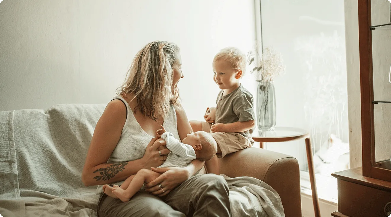 mom with baby and toddler at home