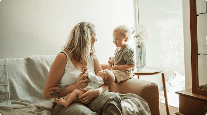 mom with baby and toddler at home