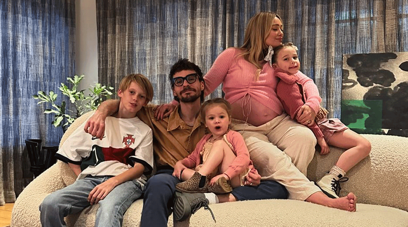 pregnant hilary duff and family at home
