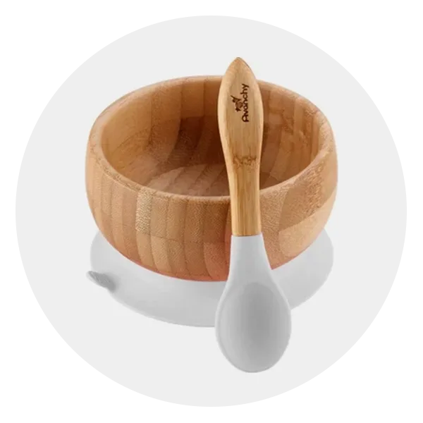 Baby Bamboo Stay Put Suction Bowl And Spoon White