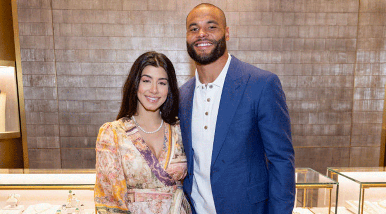 Dallas Cowboys Dak Prescott and Sarah Jane Ramos attend an in-store event at David Yurman on May 16, 2024 in Dallas, Texas.