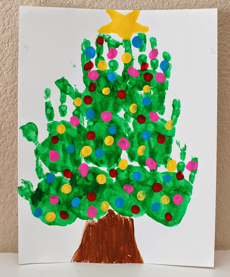 Finger Paint Christmas Trees - Mom + 2 tots