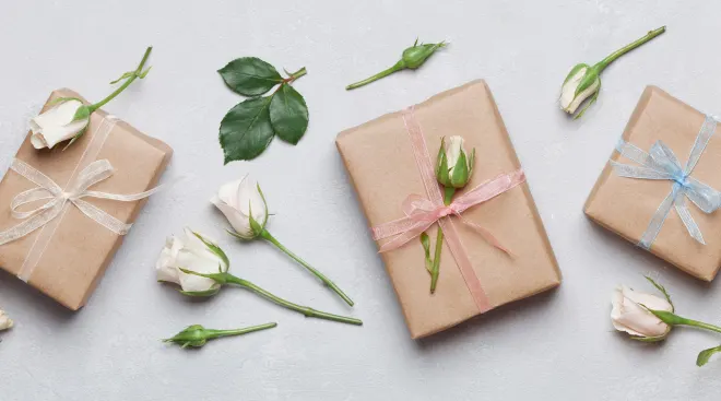 gifts with ribbon and flowers