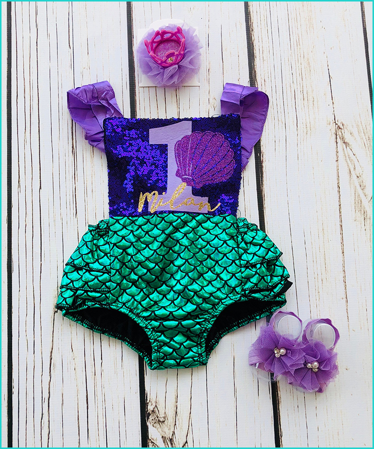 Mermaid Birthday Outfit Embroidered Mermaid Outfit 3rd Birthday Outfit 2nd Birthday Outfit 1st Birthday Outfit 
