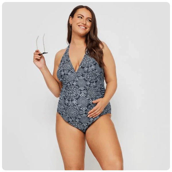 Bump It Up Curve Blue Paisley Print Halter Neck Swimsuit