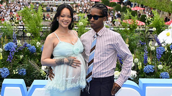 Rihanna and ASAP Rocky pictured at the red carpet during the global premiere of the movie Smurfs on June 28, 2025 in Brussels, Belgium