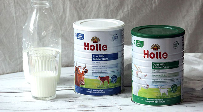 Holle baby food brand launches in the United States at Whole foods, image of Holle's cow milk product.