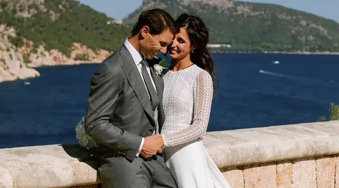 Rafael Nadal and his wife on their wedding day 