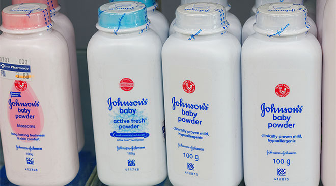 johnson and johnson baby powder on a shelf at a store