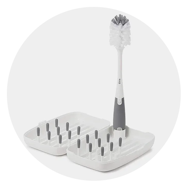 OXO TOT Bottle Brush with Detail Cleaner & Stand - Gray