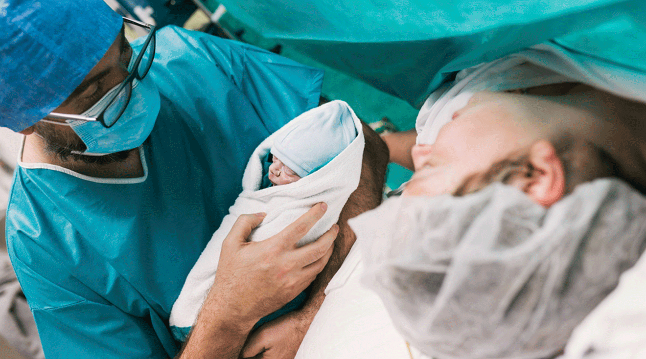 mother in operating room after c section delivery