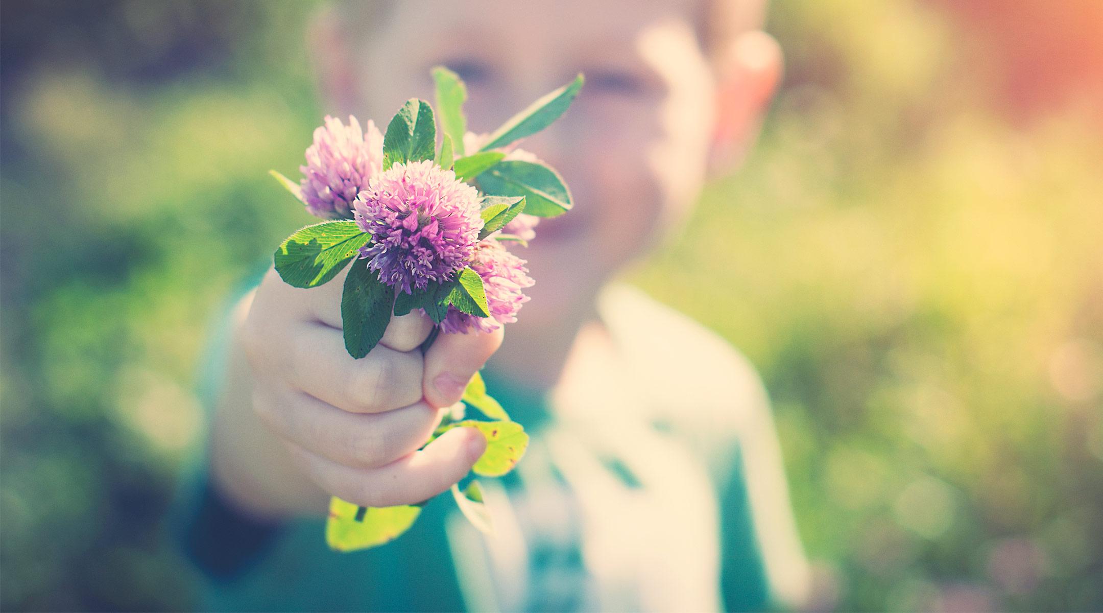 little boy handing flower out