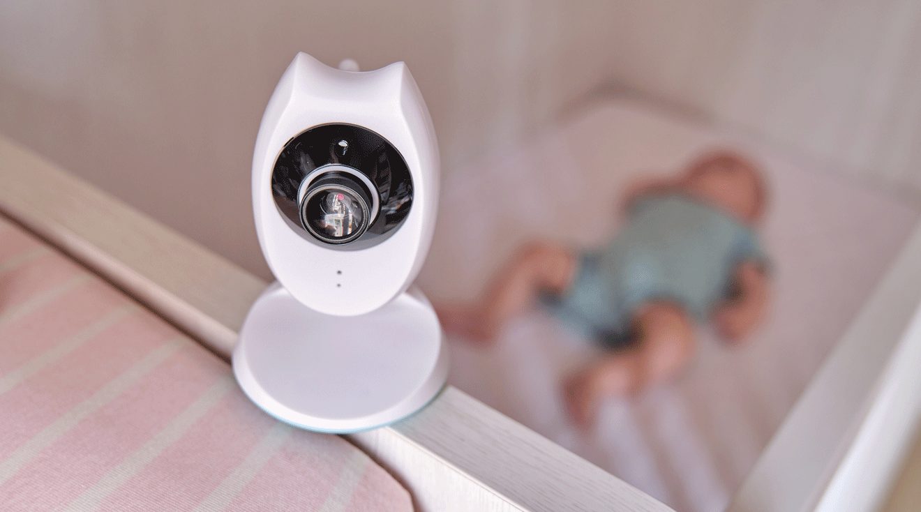 video baby monitor on baby crib