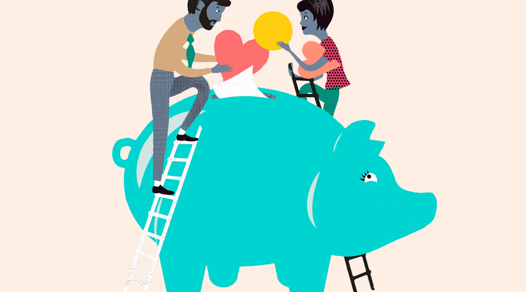 illustration of parents putting money into a large piggy bank