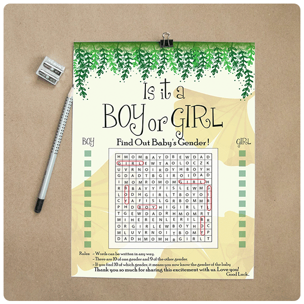 Baby Gender Reveal Word Search Game