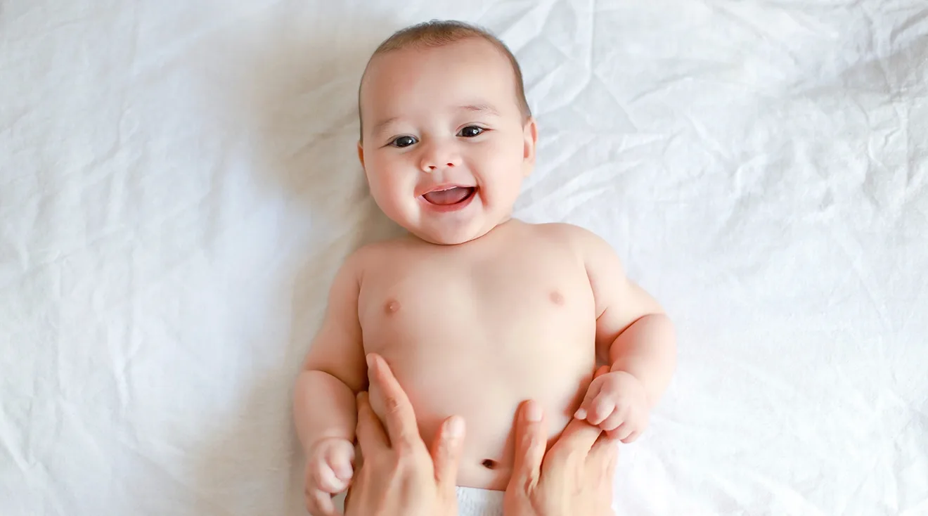 happy baby in diaper