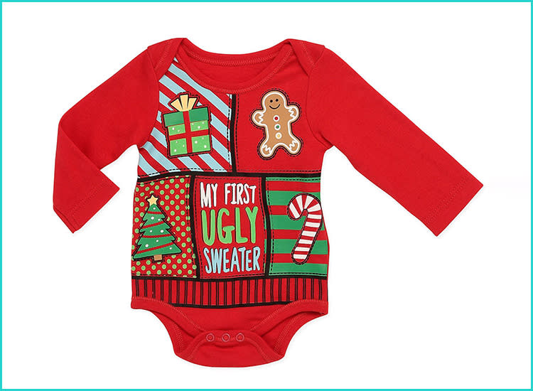 Festive Threads Unisex Baby Ugly Christmas Sweater White, 18 Months Moose Design T-Shirt Romper 