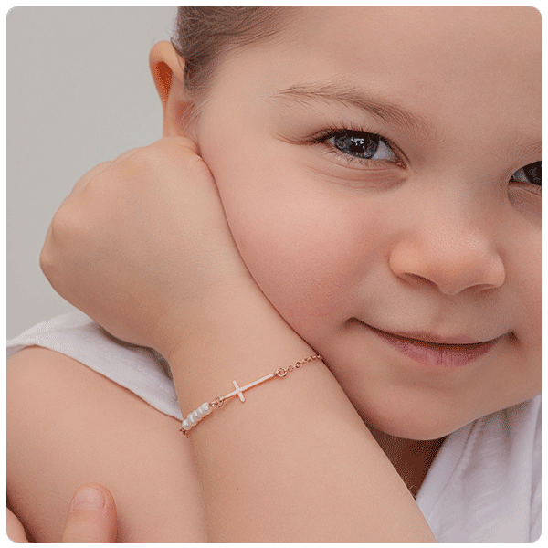 GlamoristicKids 14K Gold Cross & Pearl Bracelet