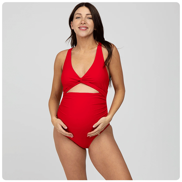 PinkBlush Red Ruched Sides Front Cutout Maternity One Piece Swimsuit