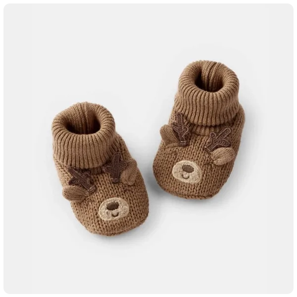 Baby Christmas Reindeer Crochet Booties - Brown