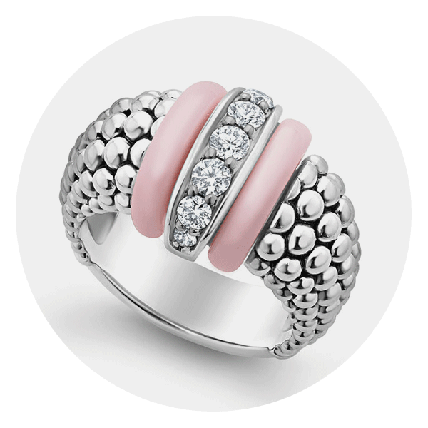 Lagos Pink Ceramic Caviar Diamond Ring