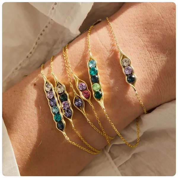 Mill Rock East Three Birthstone Pea in a Pod Gold Bracelet