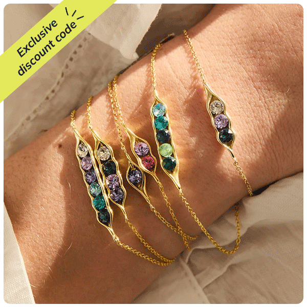 Mill Rock East Three Birthstone Pea in a Pod Gold Bracelet