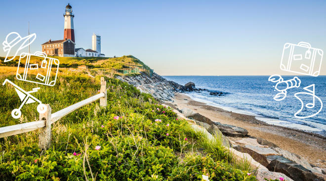 lighthouse and beach in the hamptons