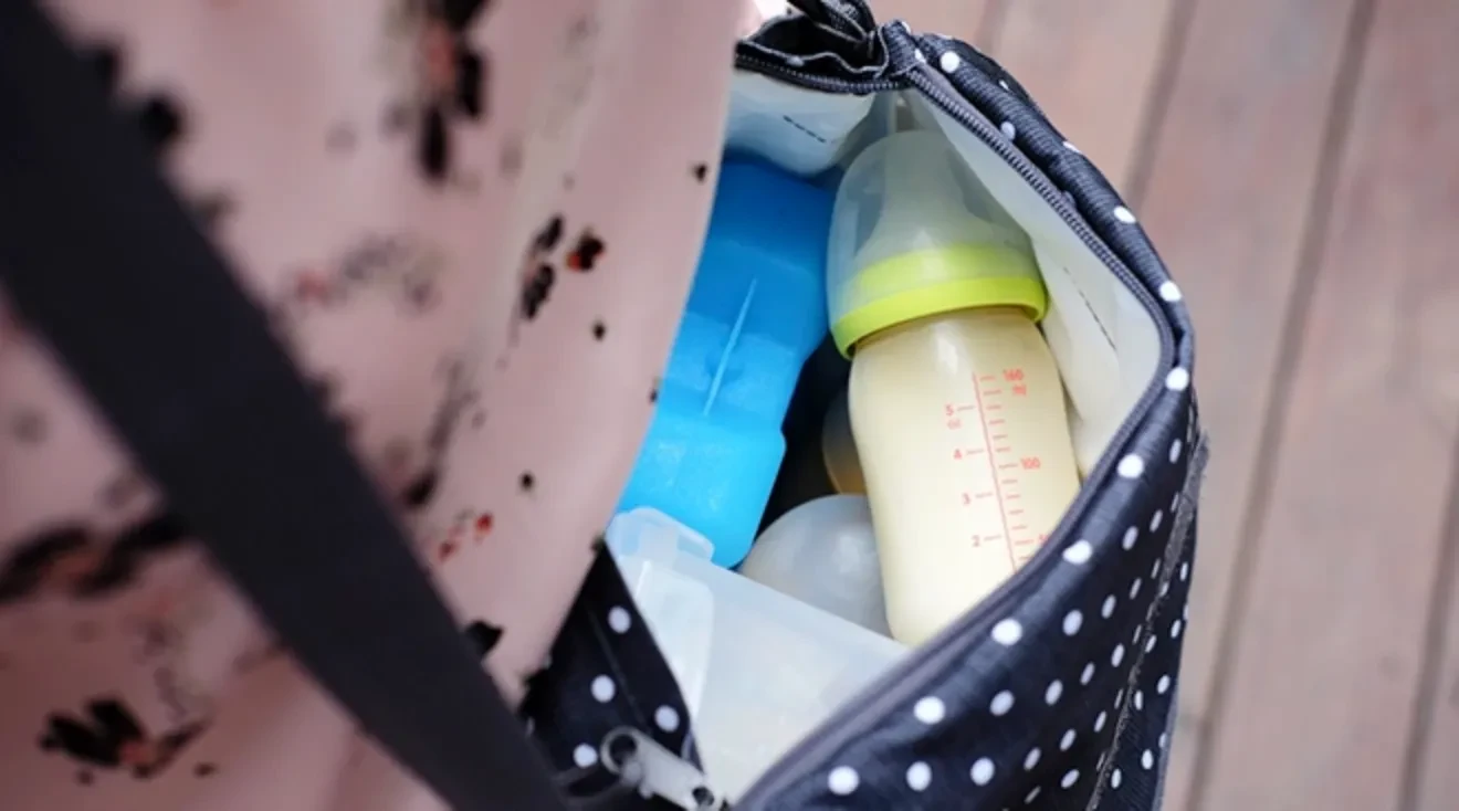 baby bottle and ice pack in cooler bag