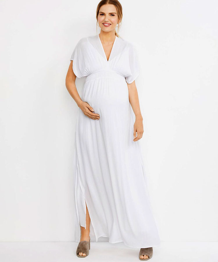 red and white striped maternity dress