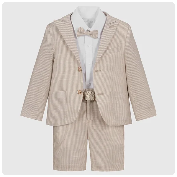 Beau KiD Boys Beige Stripe Single Breasted Shorts Suit