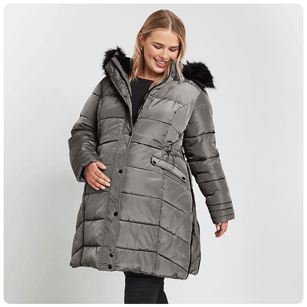 Yours Clothing BUMP IT UP MATERNITY Curve Grey Zip Side Puffer Coat