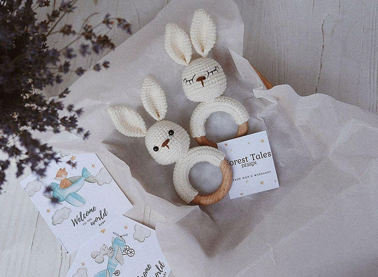 Expecting mum gift Twins baby girl and boy Newborn baby rattle toy Rabbit Bunny rattle toy New mom gift twins