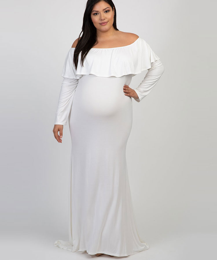 plus size white maternity maxi dress