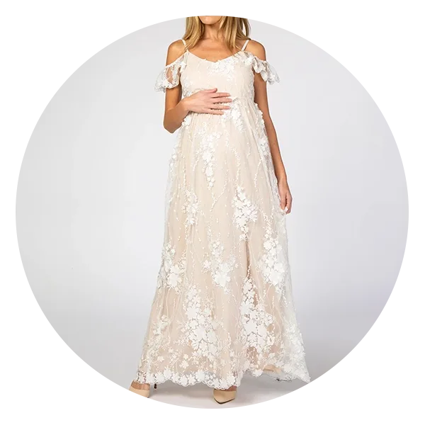 PinkBlush Maternity Ivory Floral Off Shoulder Sash Tie Maternity