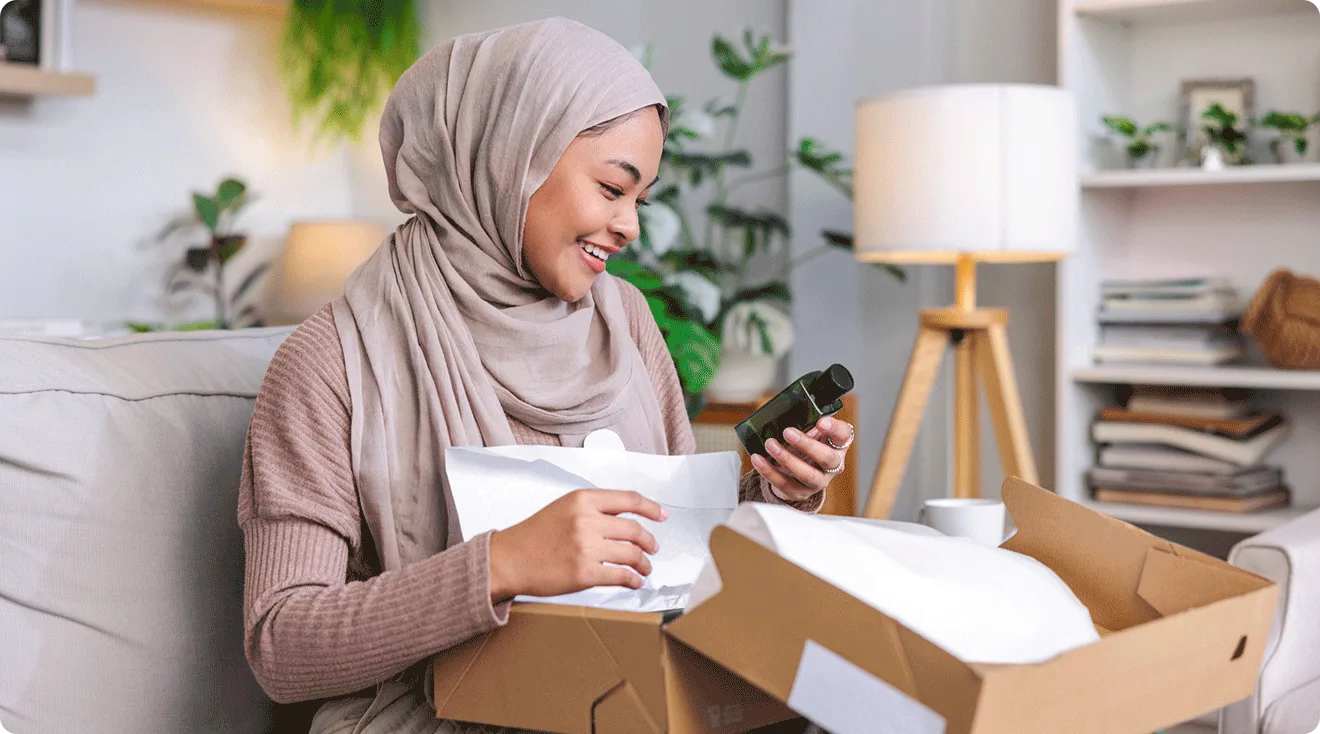 woman opening a gift