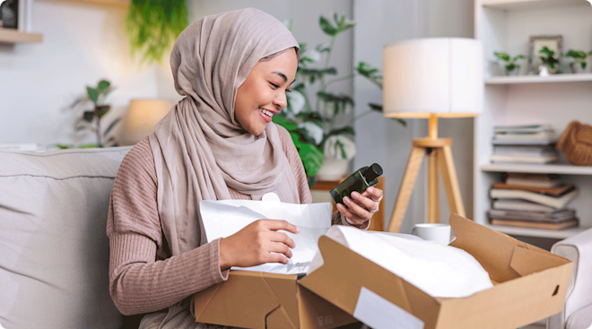 woman opening a gift