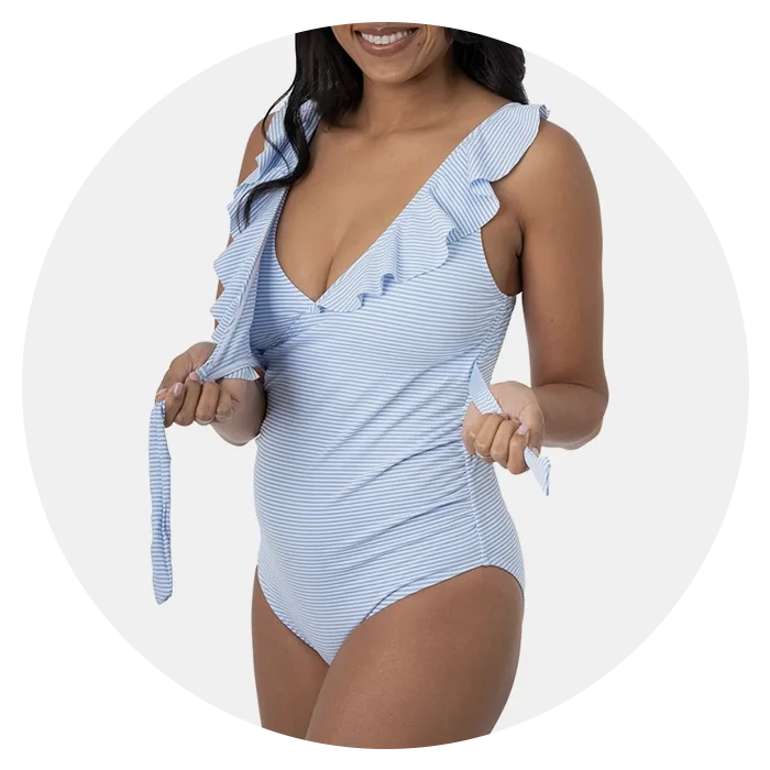EastElegant Maternity One Piece Swimwear Pregnancy Front Cross Bathing Suits with Adjustable Shoulder Straps 