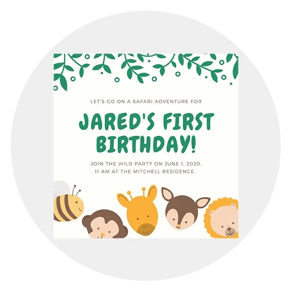 Cream and Cream Zoo Animals Baby Birthday Invitation