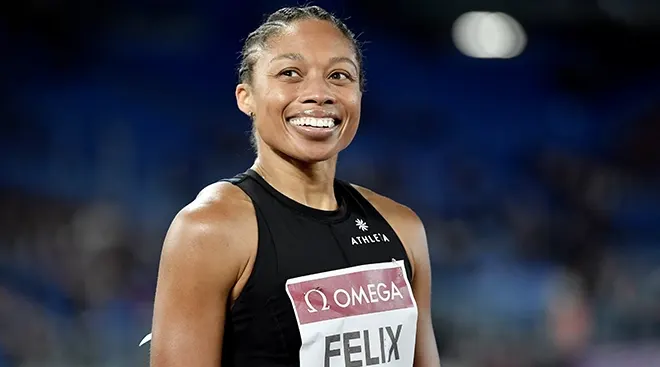 Allyson Felix of United States smiles after compete in the 200m women during the IAAF Diamond League Golden Gala meeting
