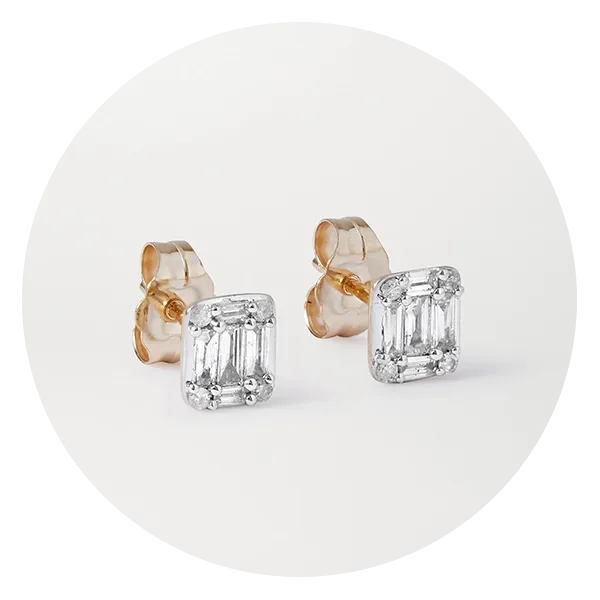 Stone and Strand Shield of Strength Gold Diamond Earrings