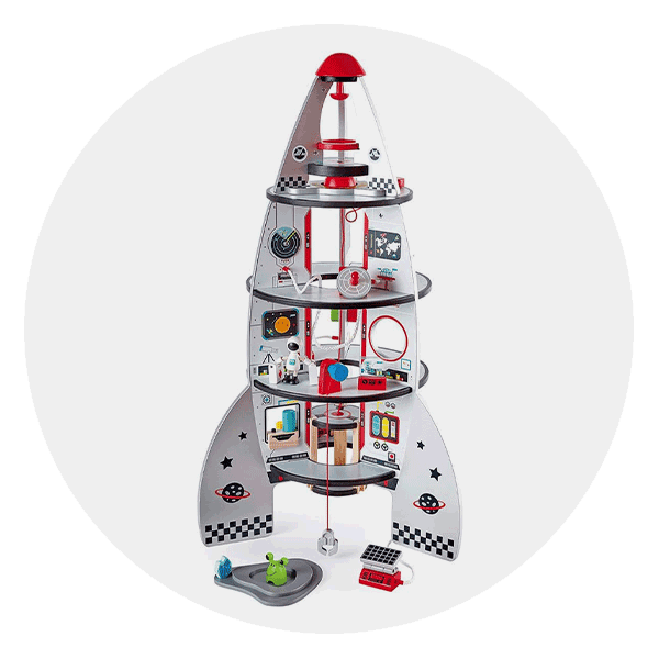 Hape Four-Stage 20 Piece Durable Wooden Rocket and Spaceship Toy