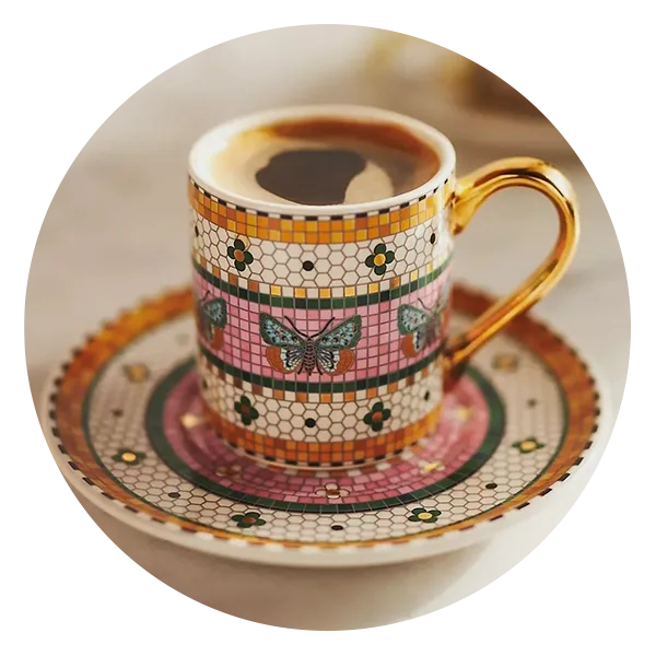 Anthropologie Bistro Tile Stoneware Espresso Cup & Saucer