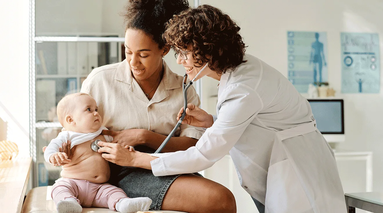 mom and baby at doctor check up
