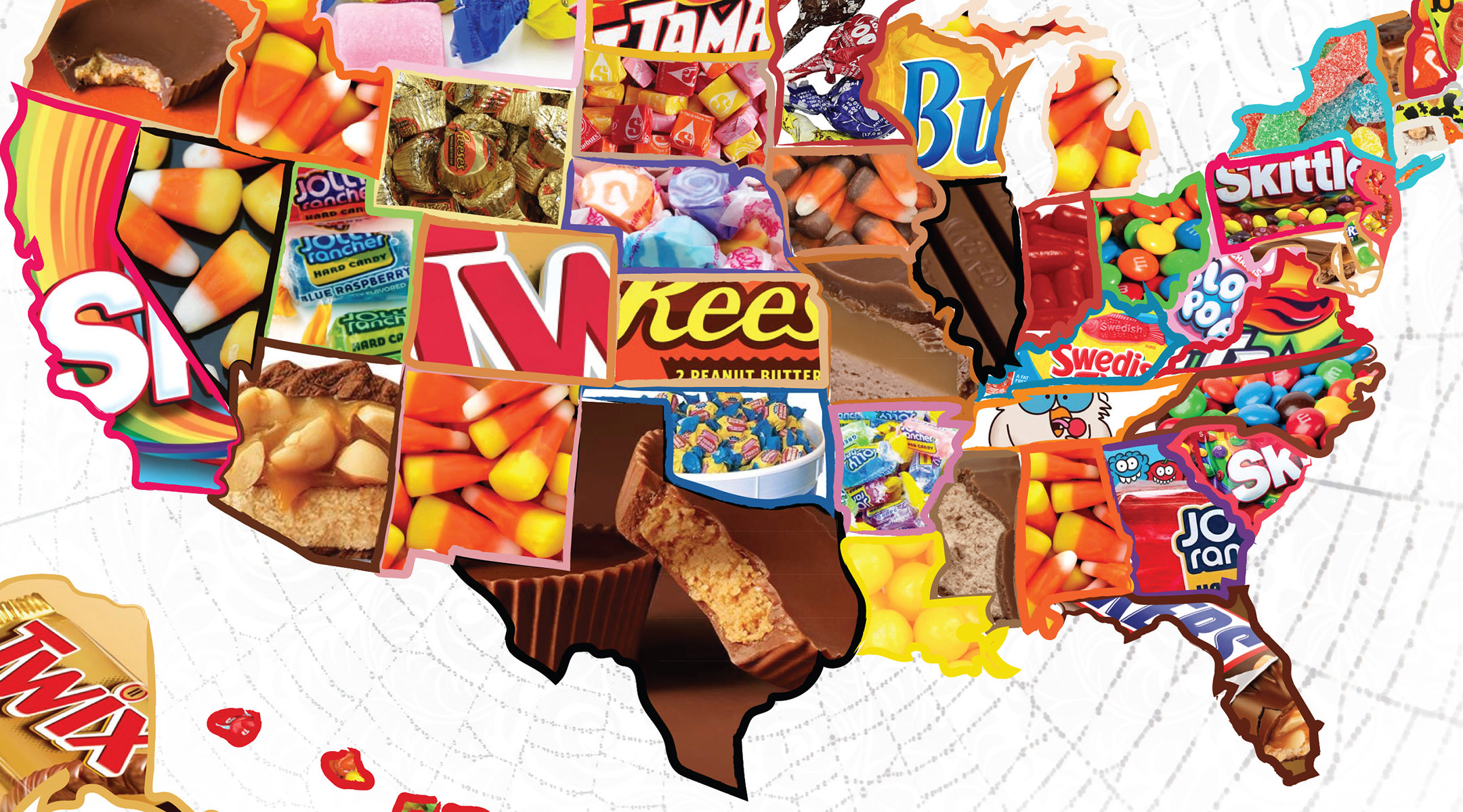 map of the united states breaking down each state's favorite candy