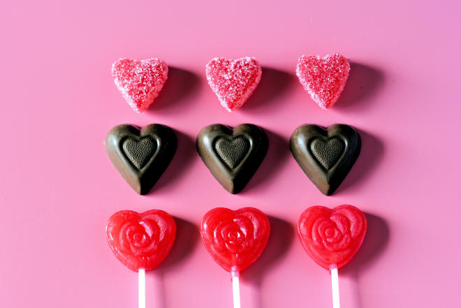 various types of heart-shape candy for valentine's day